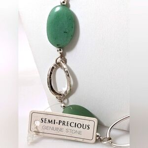 Green Stone and Silver Chain Necklace